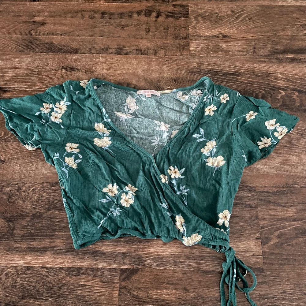 Floral Wrap Top - Green